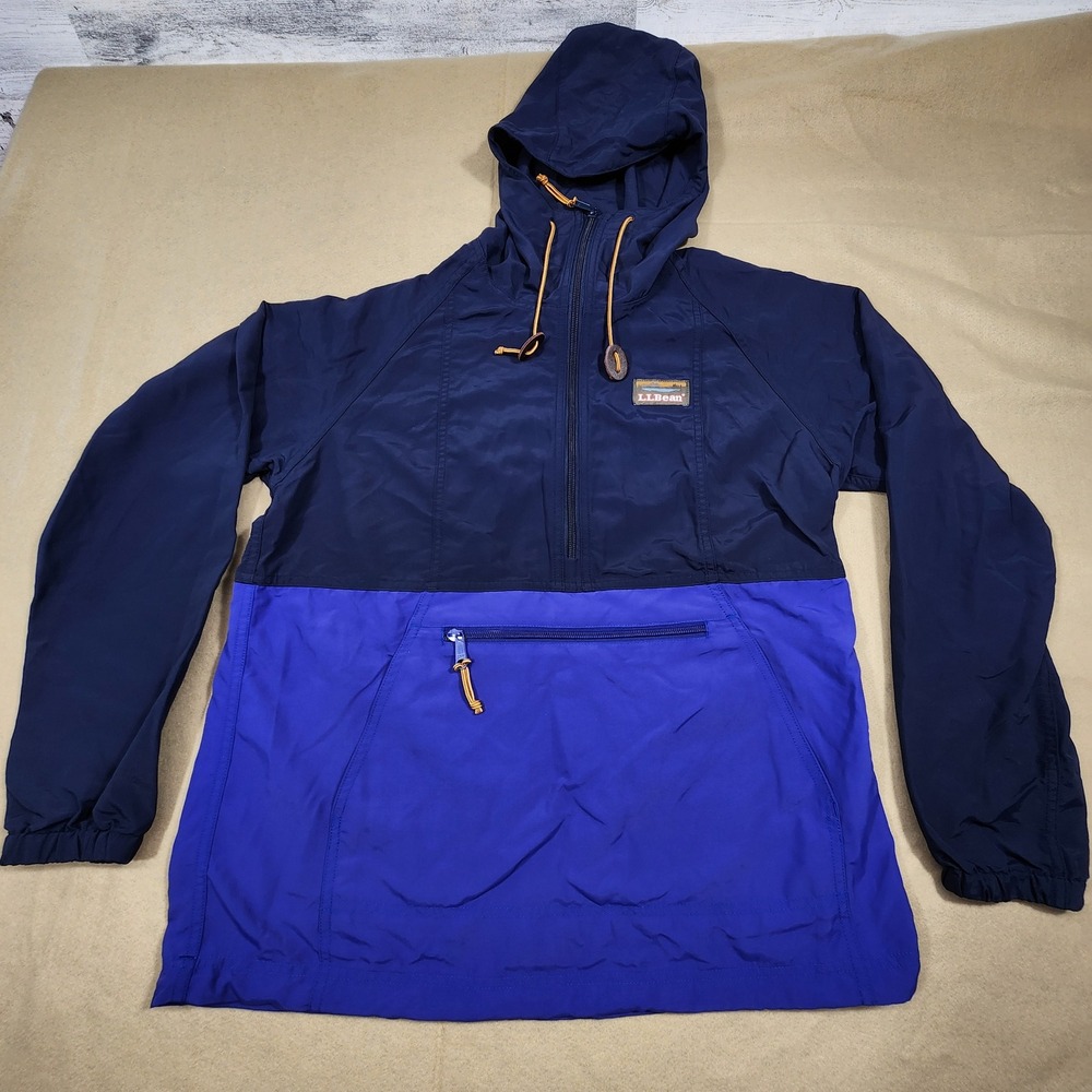 LL Bean Anorak Windbreaker Jacket Women S Blue Colorblock Hooded Pullover